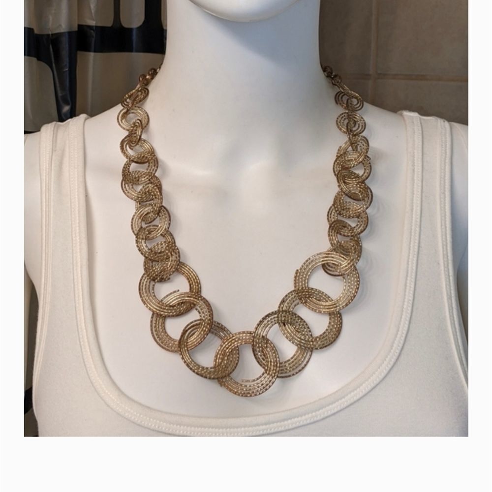 Vintage goldtone sparkly layered hoops statement necklace